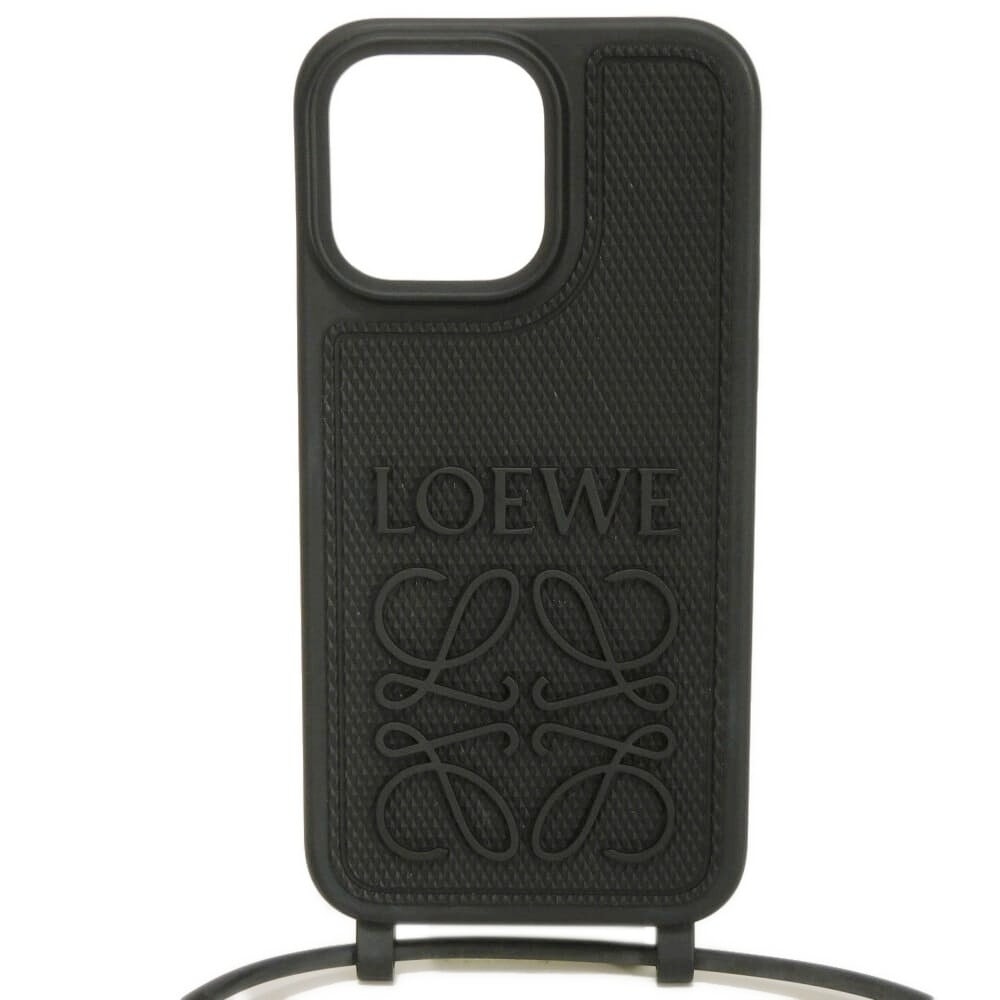 LOEWE ロエベ iPhone 14 Pro Max ケース ストラップ ロゴ アナグラム ラバー ブラック スマホケース C987R22X01
