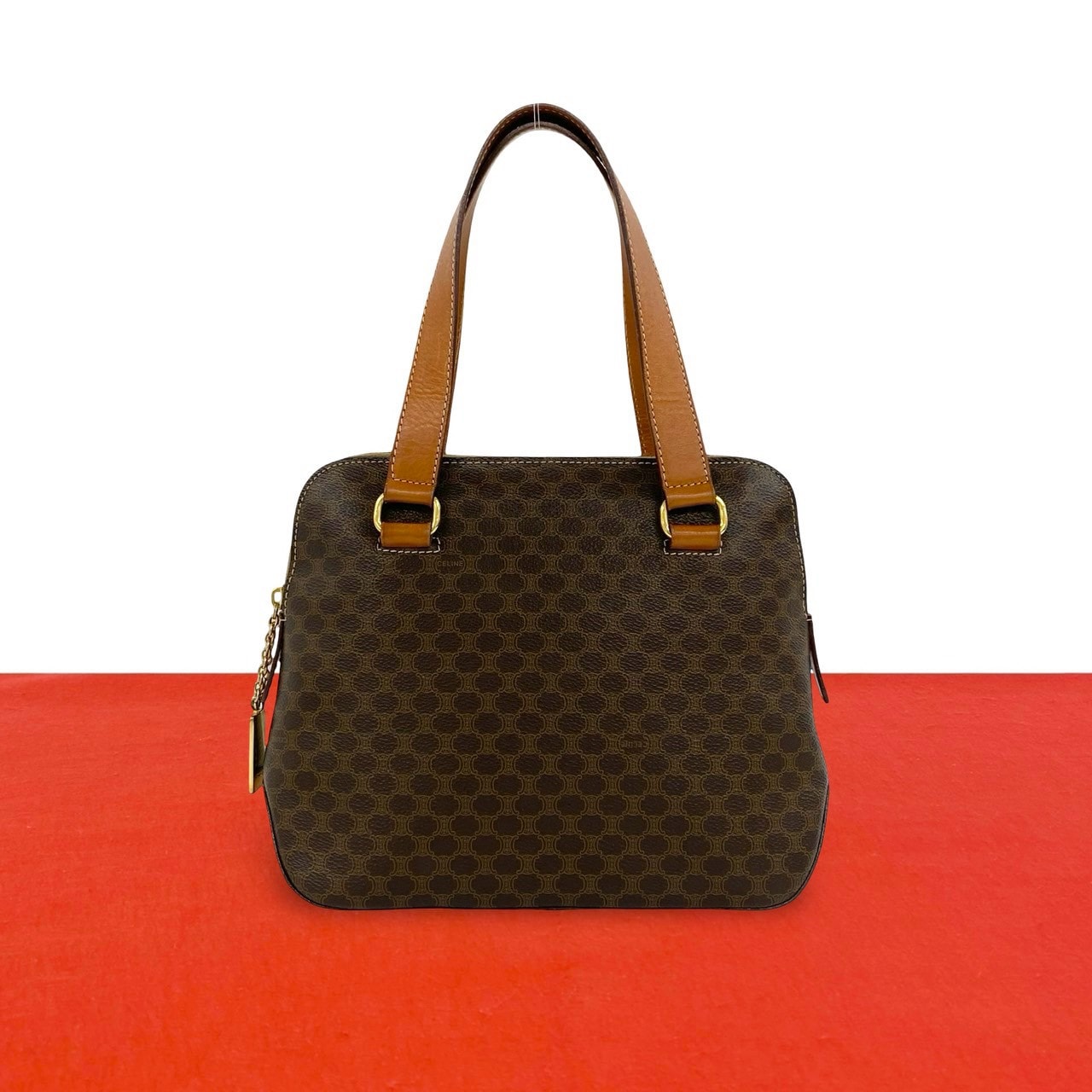 CELINE セリーヌ マカダム ブラゾン トリオンフ 柄 レザー PVC ハンドバッグ ブラウン
 23853