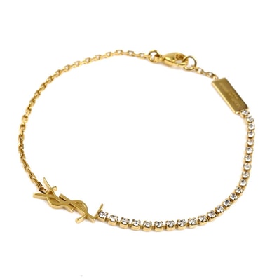 SAINT LAURENT サンローラン GP ラインストーン カサンドラ チャーム ブレスレット 712345Y15268066 M 2.0g 17cm レディース【中古】