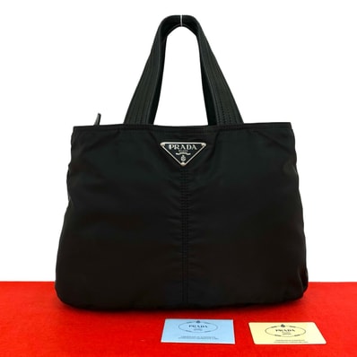 PRADA プラダ 三角ロゴ 金具 ナイロン レザー ハンドバッグ ブラック
42335