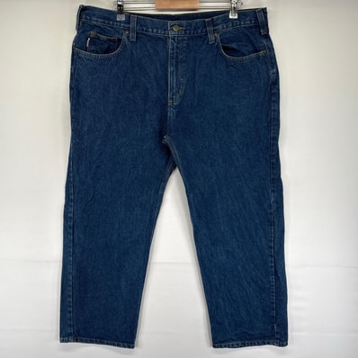 古着 カーハート Carhartt デニム パンツ ジッパーフライ 5ポケット ワンポイントロゴ 大きいサイズ W42 L28 ブルー系 メンズ