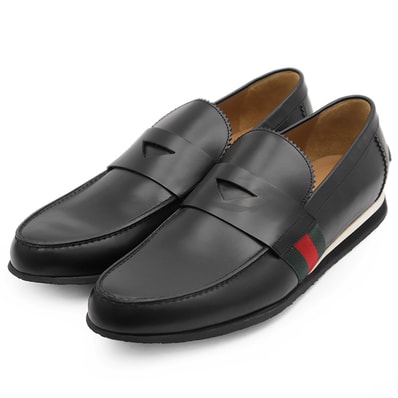 【未使用】GUCCI グッチ ペニーローファー サイズ 8 メンズ シェリーライン スリッポン カーフスキン レザー シューズ 靴 箱・袋付属 ブラック 黒 イタリア製