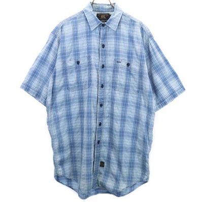RRL ダブルアールエル 90s 黒タグ 初期タグ 赤三ツ星 チェック柄 半袖 シャツ M ブルー RALPH LAUREN