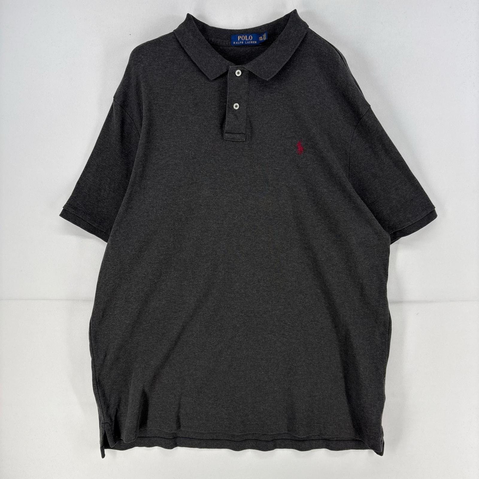 古着 ポロ・ラルフローレン POLO RALPH LAUREN ポロシャツ 大きいサイズ ワンポイント ロゴ 半袖 刺繍 2XL  グレー 無地 メンズ
