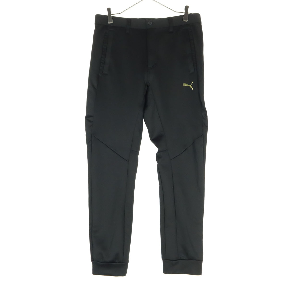 美品 PUMA プーマ ワンポイントロゴ スリムパンツ M ブラック 腰すべり止めゴム付き DRYCELL