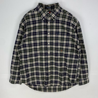 古着 トミーヒルフィガー TOMMY HILFIGER 長袖シャツ ボタンダウン ワンポイント ロングスリーブ XL グレー系 チェック メンズ