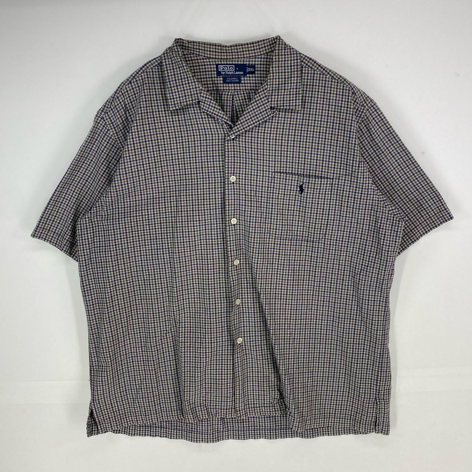 古着 ポロバイラルフローレン Polo by Ralph Lauren 半袖シャツ CALDWELL 胸ポケット 刺繍ロゴ 2XL  ネイビー系 チェック メンズ