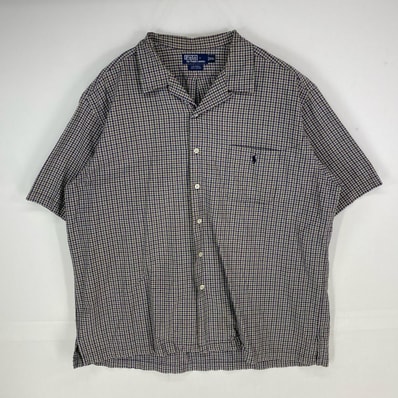 古着 ポロバイラルフローレン Polo by Ralph Lauren 半袖シャツ CALDWELL 胸ポケット 刺繍ロゴ 2XL ネイビー系 チェック メンズ