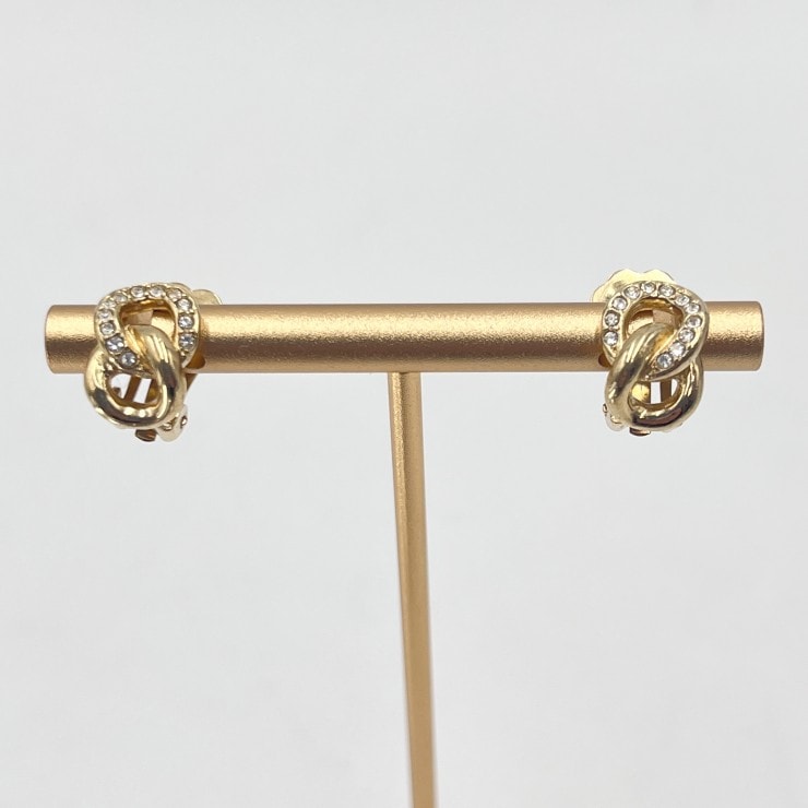 Christian Dior(クリスチャンディオール) ラインストーン ノット ヴィンテージ イヤリング ゴールドカラー ロゴ刻印 直径1.3cm 【中古】