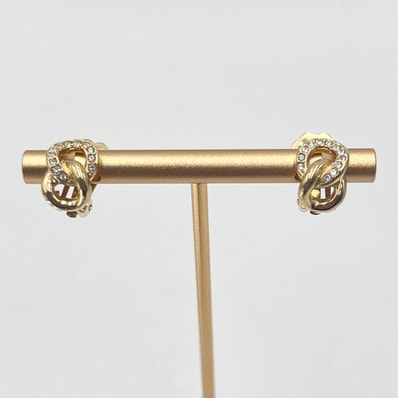 Christian Dior(クリスチャンディオール) ラインストーン ノット ヴィンテージ イヤリング ゴールドカラー ロゴ刻印 直径1.3cm 【中古】