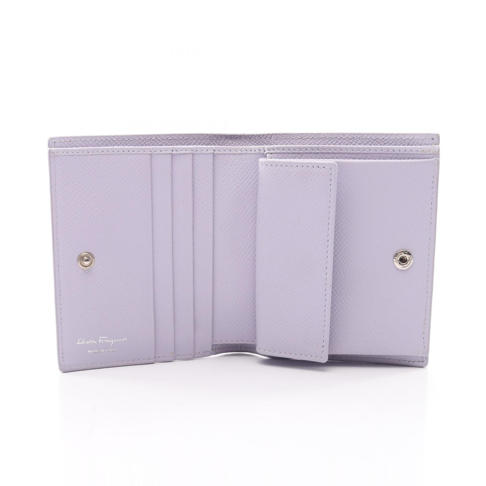 未使用Salvatore Ferragamoレザー二つ折り財布　紫　箱カード付き C (やや傷や汚れあり)】サルヴァトーレフェラガモ Salvatore Ferragamo