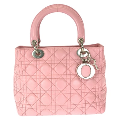 Dior ディオール カナージュ レディディオール ピンク シルバー金具 ラムスキン ハンドバッグ トートバッグ 1-0277697 【中古】