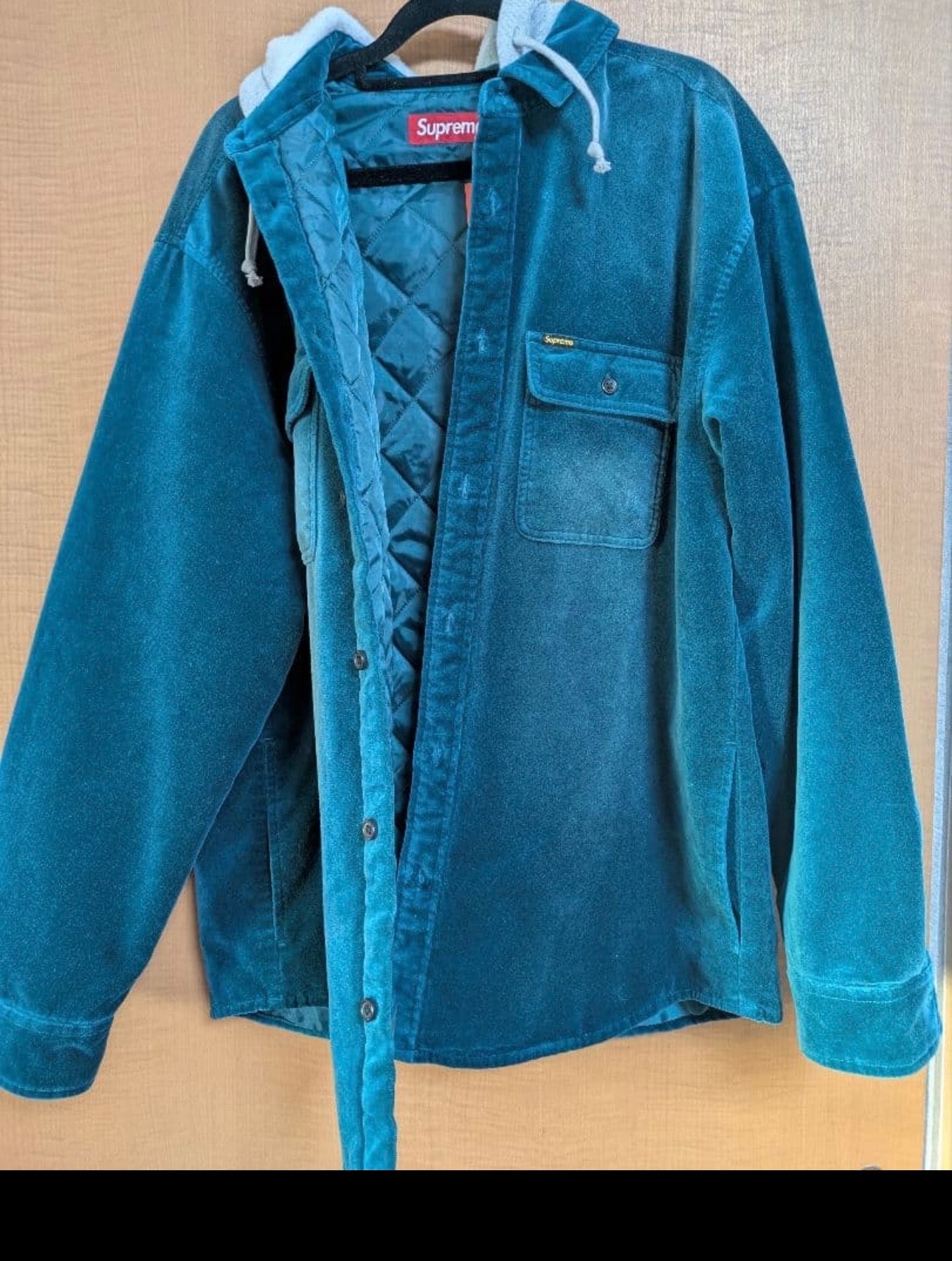 Supreme Quilted Lined Hooded Velvet Shirt "Teal"