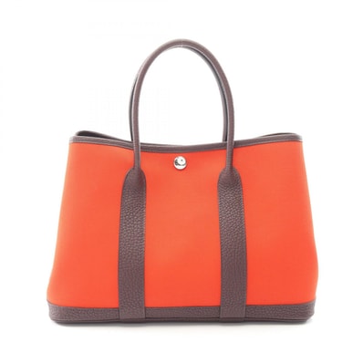 エルメス HERMES ガーデンパーティTPM トートバッグ バッグ キャンバス レザー ネゴンダ トワルオフィシエ ルージュセリエ Z刻印(2021年製造) レディース レッド系 / ブラウン系 / オランジュメカノ 【中古】