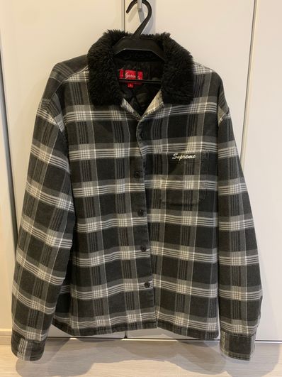 Supreme Faux Fur Collar Flannel Shirt "Black"