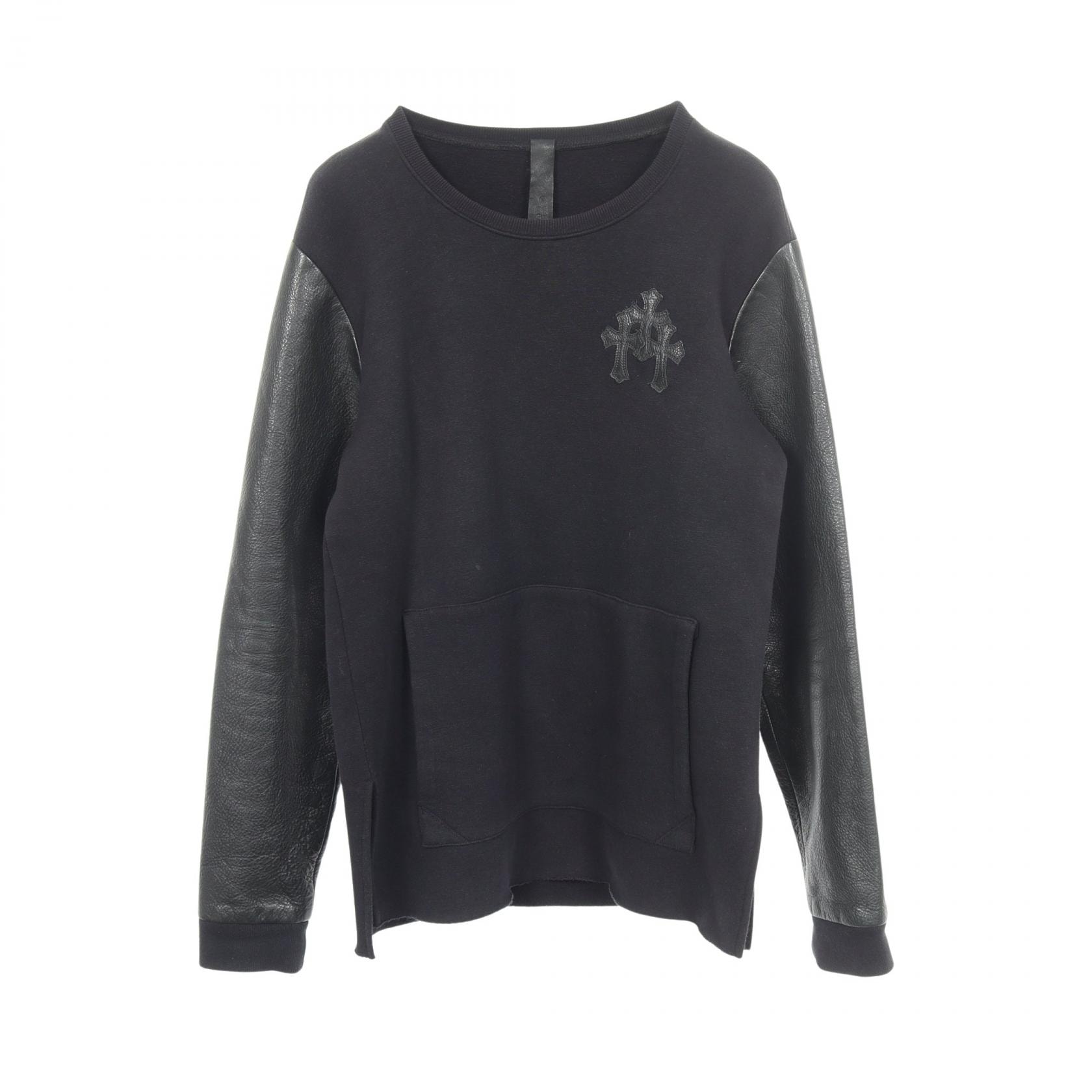 クロムハーツ CHROME HEARTS Y NOT クロスパッチ 切替 スウェット 衣料品 トップス コットン レザー メンズ ブラック系 【中古】