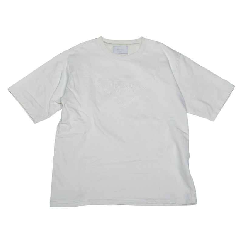 プラダ FELPA LOGO Tシャツ サイズL UJN773 アイボリー ホワイト コットン メンズ PRADA 【中古】