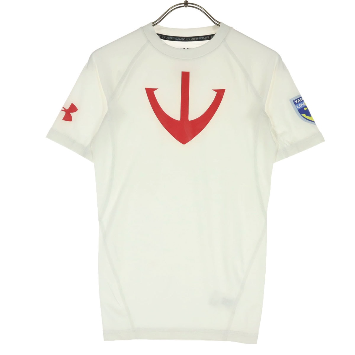 美品 UNDER ARMOUR アンダーアーマー 宇宙戦艦ヤマト コラボ 両面プリント 半袖 Tシャツ SM ホワイト 外袋付属