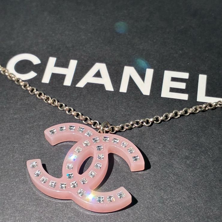 CHANEL シャネル ココマーク ラインストーン ネックレス アクセサリー ピンク 08P ★美品★