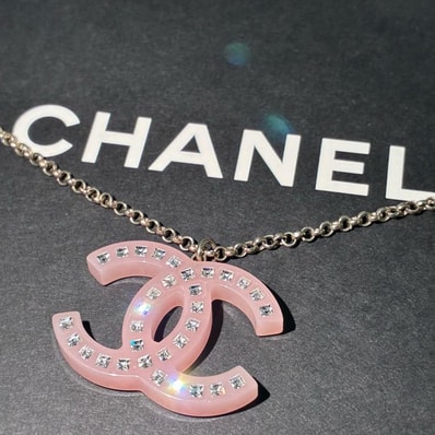 CHANEL シャネル ココマーク ラインストーン ネックレス アクセサリー ピンク 08P ★美品★