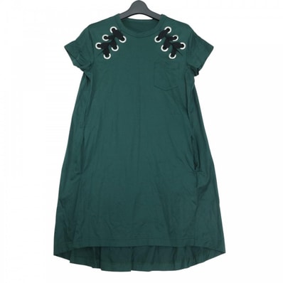 Sacai サカイ ワンピース 半袖 ロングワンピース 2サイズ グリーン 緑 シルバー金具 コットン レディース【中古品】