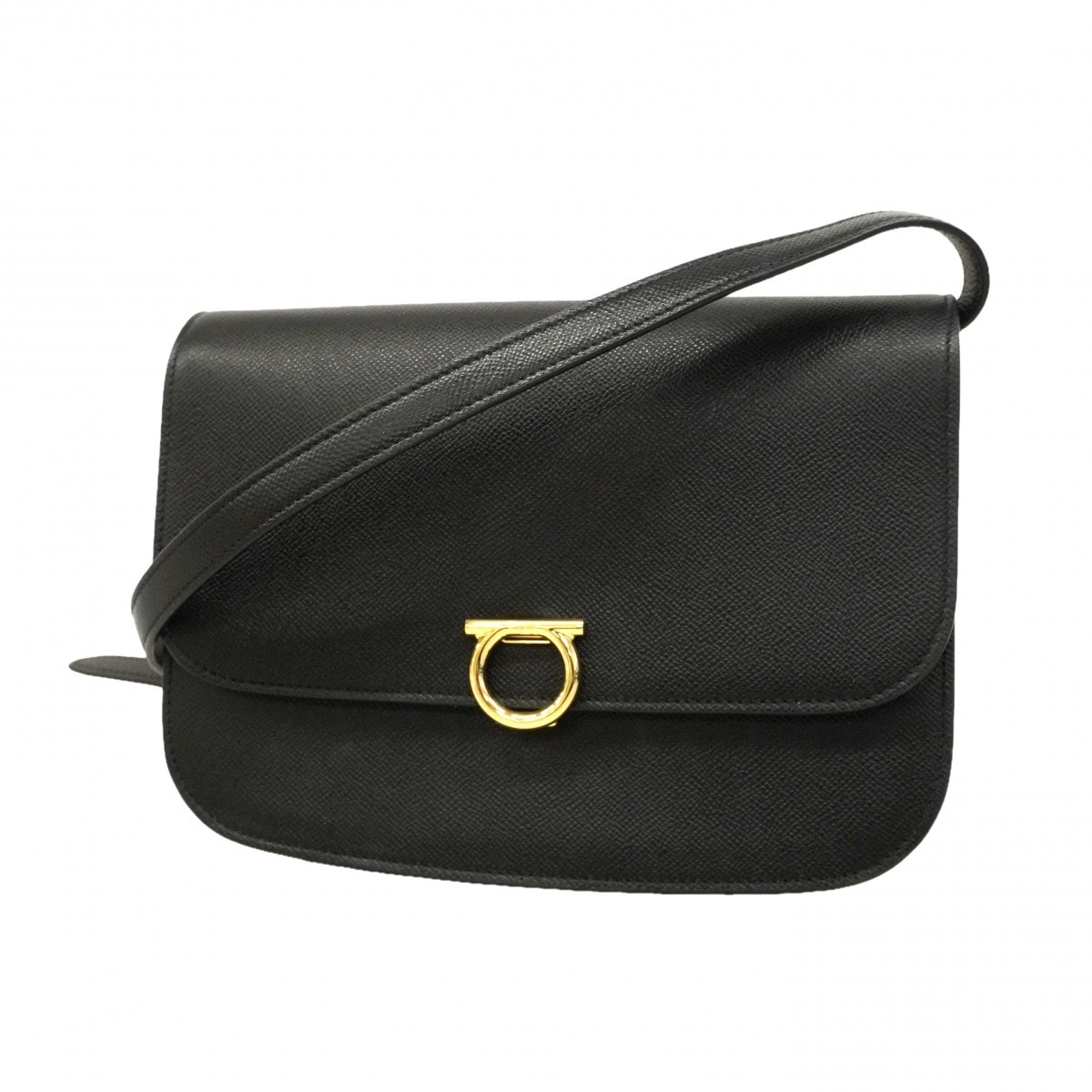 【6db1003】サルヴァトーレフェラガモ ショルダーバッグ ガンチーニ レザー ブラック シャンパンゴールド金具【中古】レディース