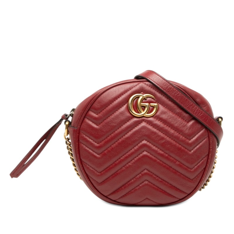 グッチ GGマーモント キルティング チェーンショルダーバッグ 550154 レッド レザー レディース GUCCI 【中古】