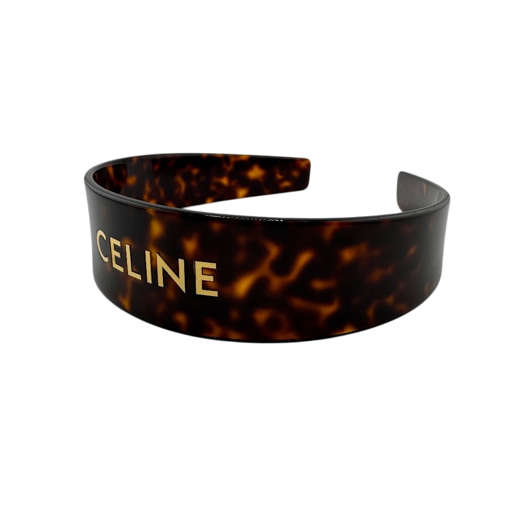 セリーヌ CELINE ヘアアクセサリー ゴールドロゴ トータスシェル カチューシャ ヘアバンド ブラウン