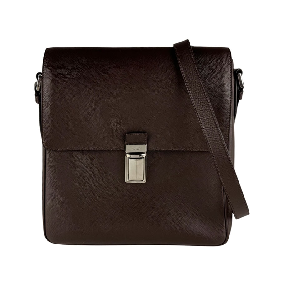 プラダ PRADA ショルダーバッグ レザー ブラウン メンズ【中古】 z10539
