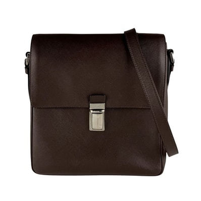 プラダ PRADA ショルダーバッグ レザー ブラウン メンズ【中古】 z10539