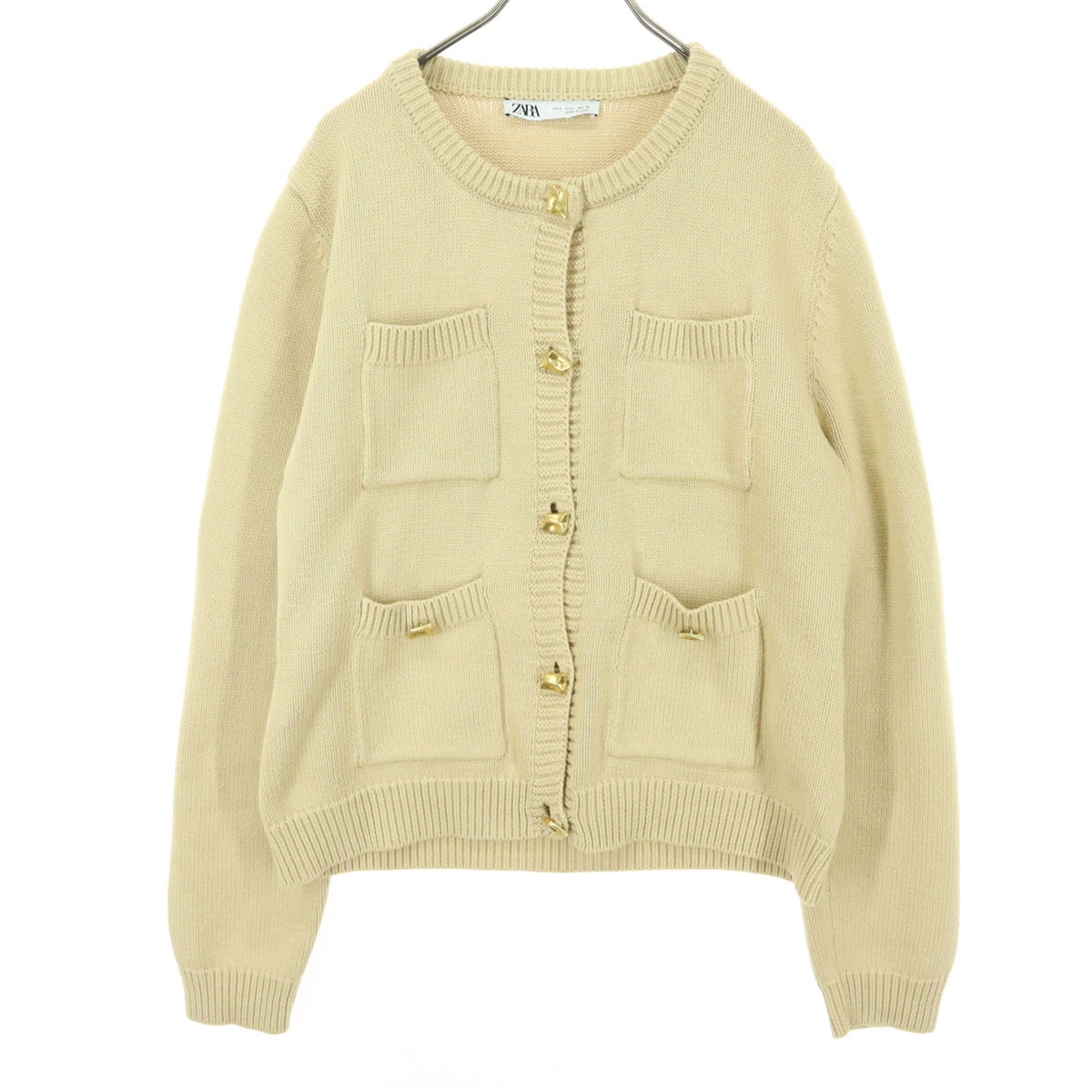 美品 ZARA ザラ 長袖 ニットジャケット L ベージュ