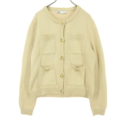 美品 ZARA ザラ 長袖 ニットジャケット L ベージュ