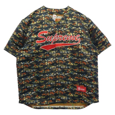 Supreme シュプリーム 26SS Floral Jaquard Baseball Jersey フローラル ジャガード ベースボール ジャージー 花柄 ロゴ刺繍 半袖 シャツ ネイビー系 XL【中古】