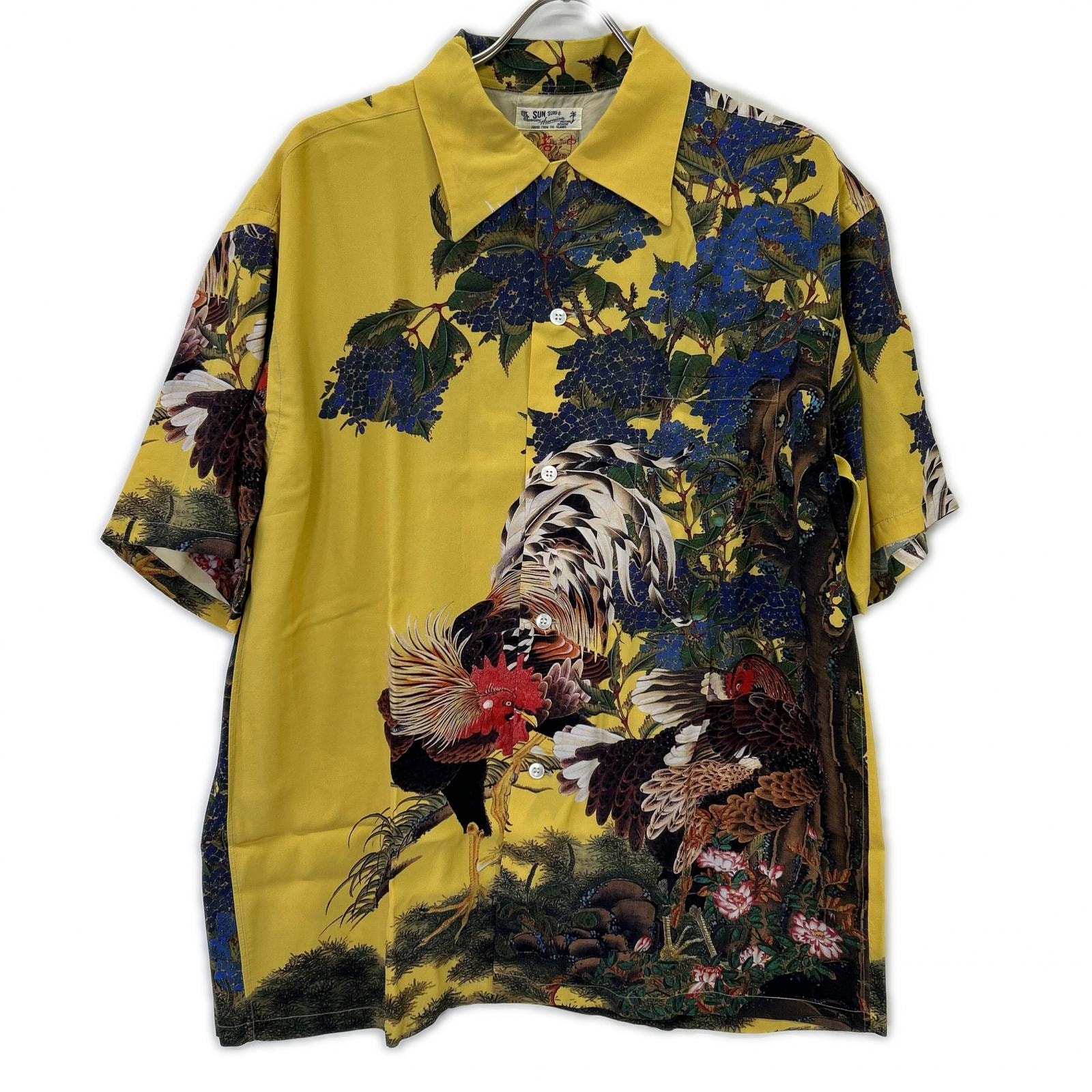 サンサーフ SS38471 伊藤若冲 動植綵絵 紫陽花双鷄図 アロハシャツ XL