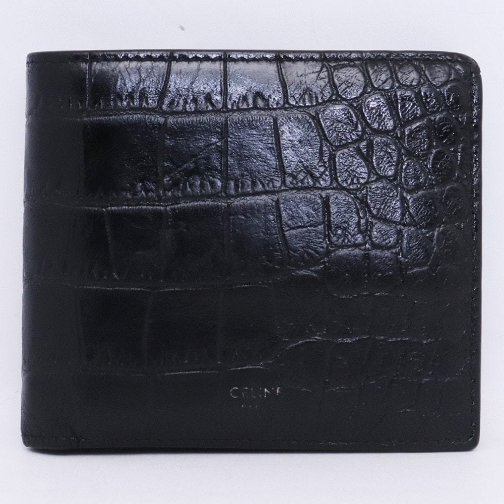 CELINE Bi-Fold Wallet With Coin In Crocodile Embossed Calfskin "Black"