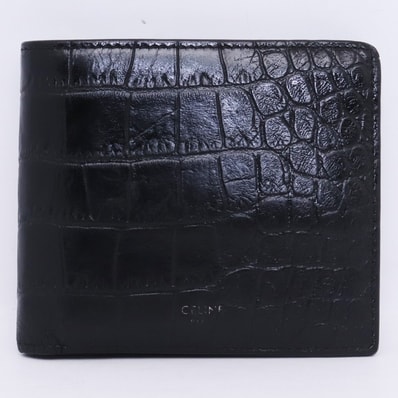 CELINE Bi-Fold Wallet With Coin In Crocodile Embossed Calfskin "Black"