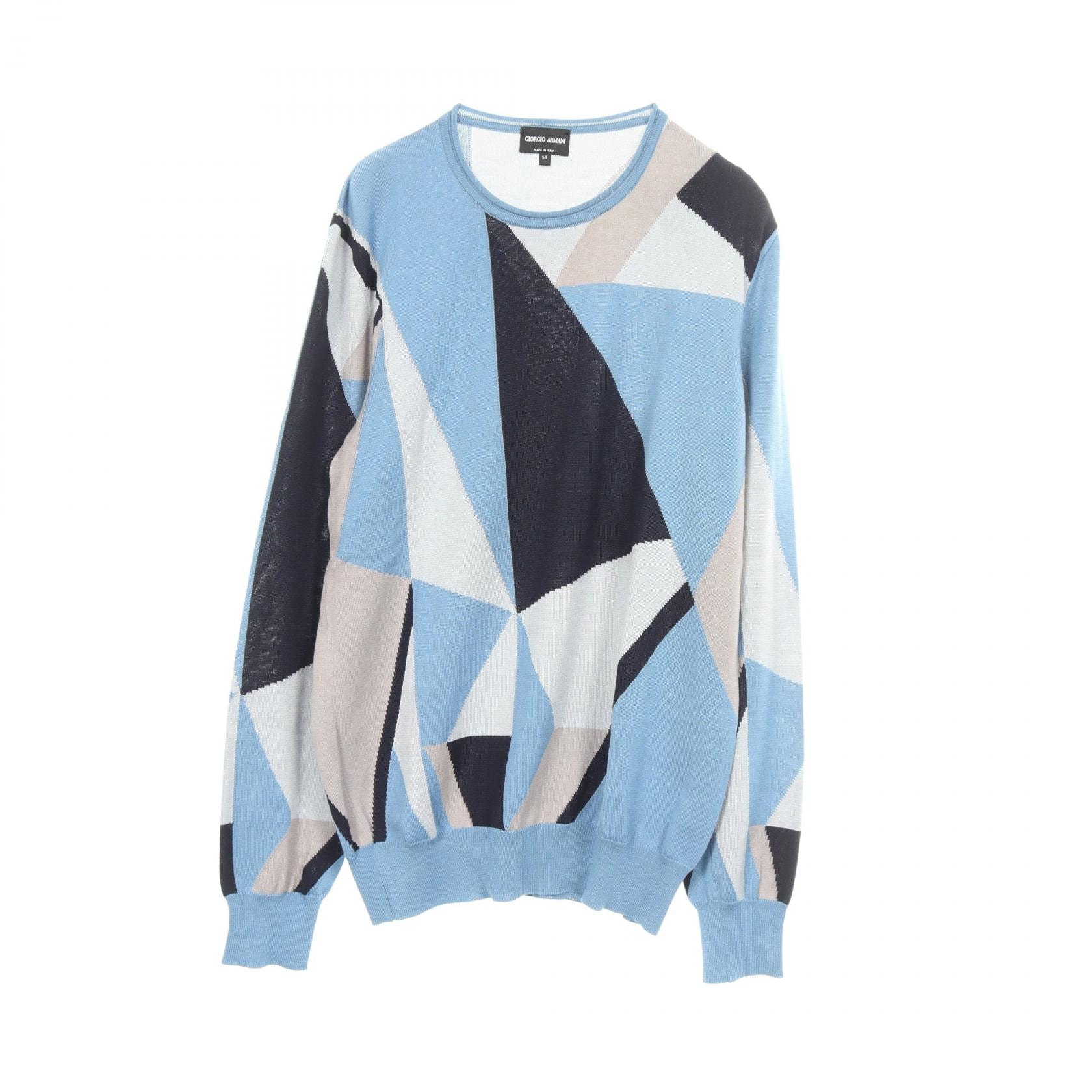 ジョルジオアルマーニ GIORGIO ARMANI ジオメトリック ニット 衣料品 トップス ウール カシミヤ コットン メンズ ブルー系 / ネイビー系 3HSM23 【中古】