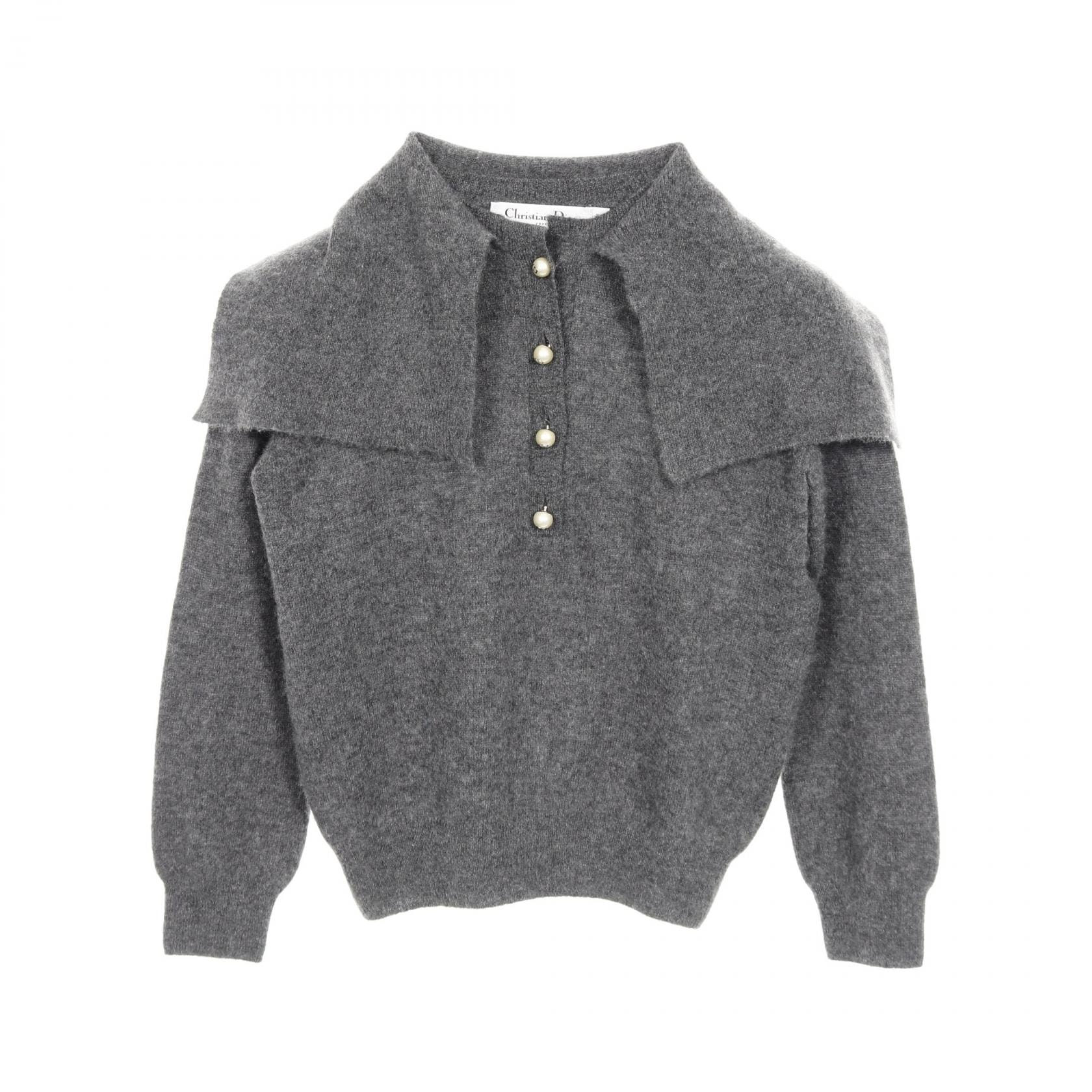 ディオール Dior CDロゴ パールボタン ニット 衣料品 トップス カシミヤ レディース グレー系 354S48AM053 【中古】