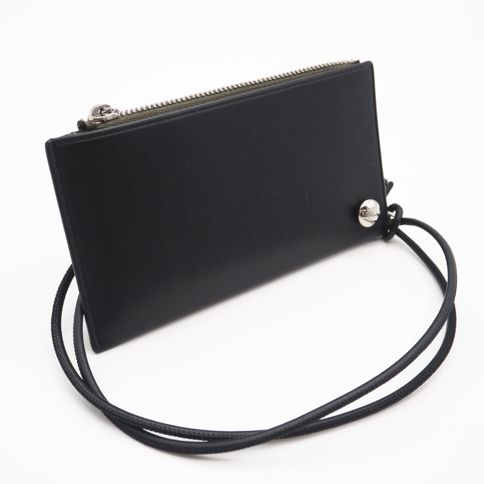 美品 LOEWE ロエベ アナグラム ストラップ付き コインケース CANBPVZX02 コインケース ブラック カーキ カーフレザー メンズ