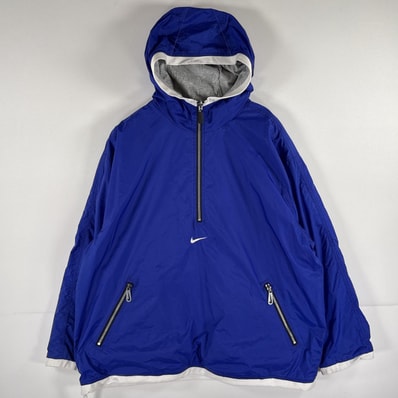 古着 90's/90年代 ナイキ NIKE リバーシブルアノラックパーカー センタースウッシュ プルオーバー L(12-14) ブルー キッズ