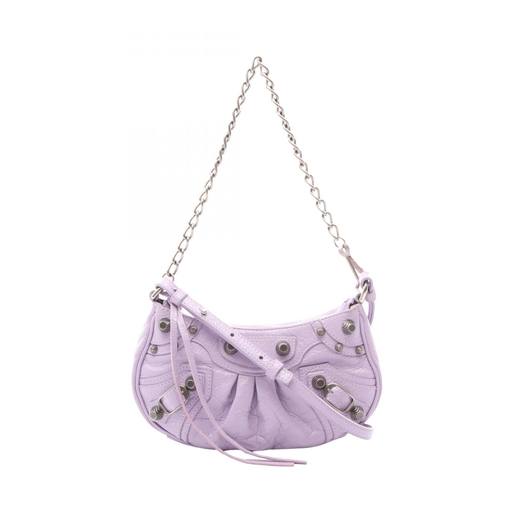バレンシアガ BALENCIAGA LE CAGOLE MINI BB ル カゴール ミニ 2WAY ハンドバッグ バッグ レザー レディース パープル系 【中古】