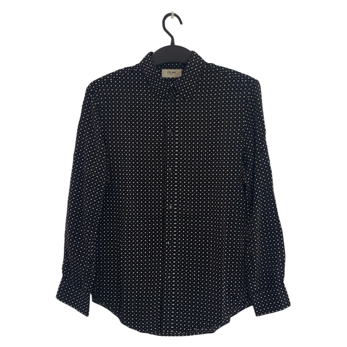 美品 CELINE セリーヌ ドット柄 サイズ38 ブラック 黒 レーヨン 長袖シャツ ブラウス 601591 【中古】