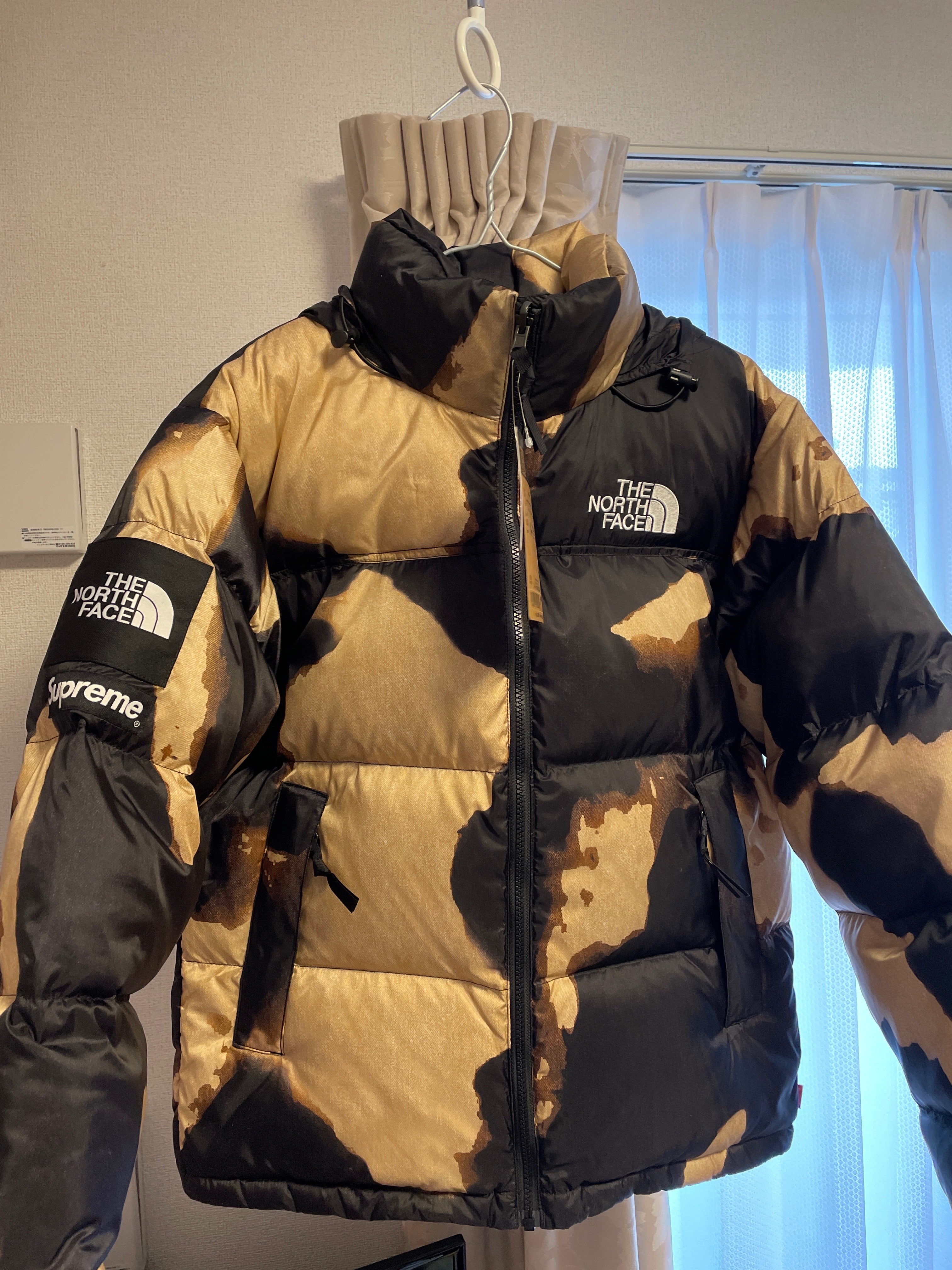 Supreme x The North Face Bleached Denim Print Nuptse Jacket "Black"