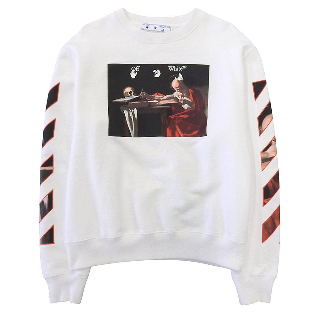 オフホワイト CARAVAGGIO SLIM CREWNECK トップス メンズ ホワイト L L