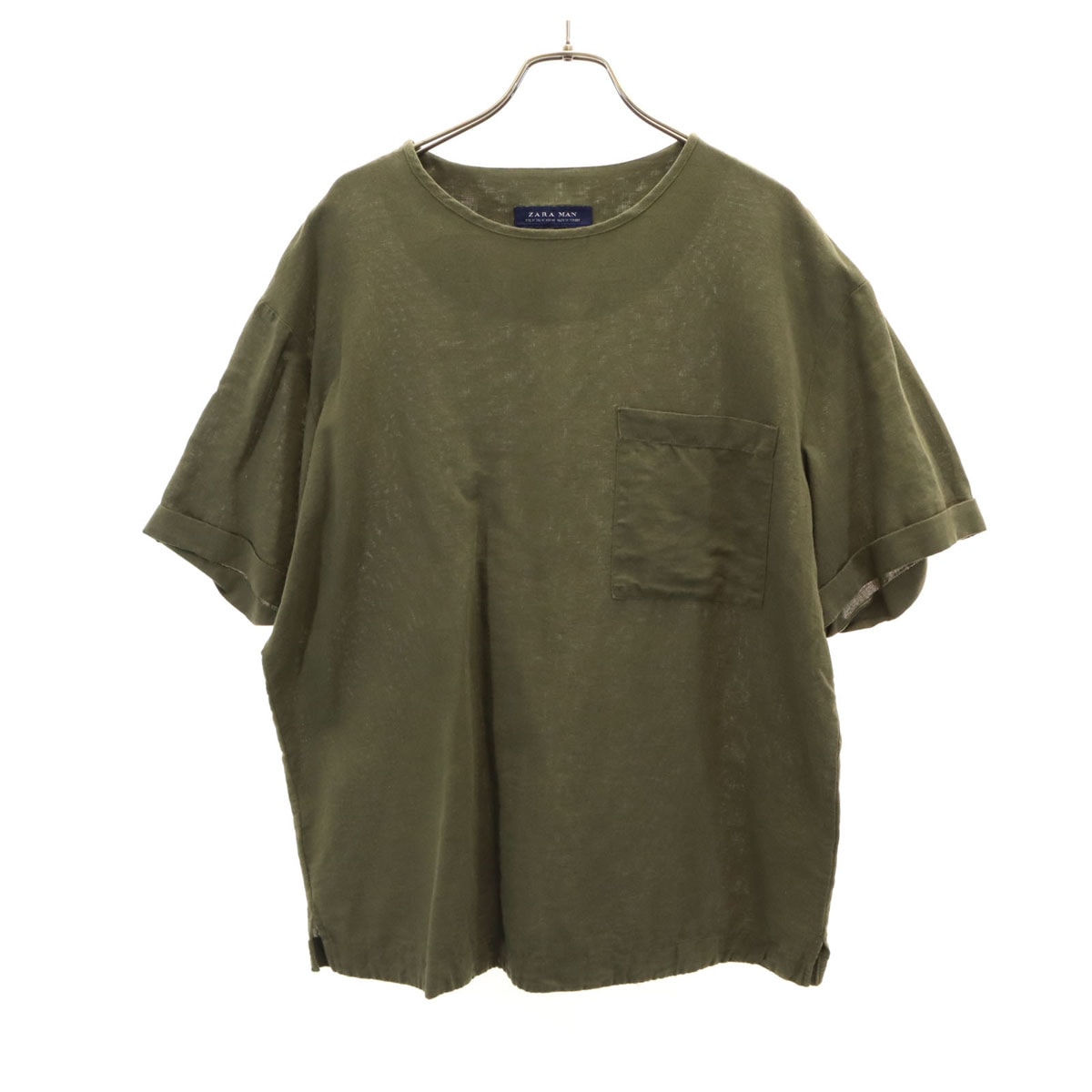 ZARA MAN ザラマン リネンブレンド 半袖 Tシャツ M カーキ ポケT