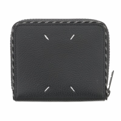 Maison Margiela メゾン マルジェラ ラウンドジップ コンパクトウォレット 二つ折り財布 S55UI0197 P0396 レザー ブラック レディース【中古】