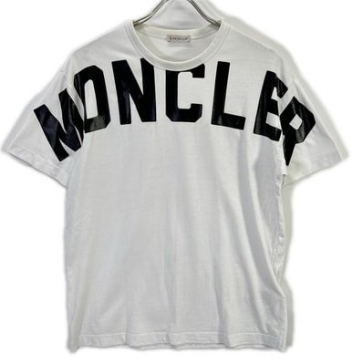 モンクレール ホワイト コットン MAGLIA T-SHIRT ロゴプリント ショートスリーブカットソー S