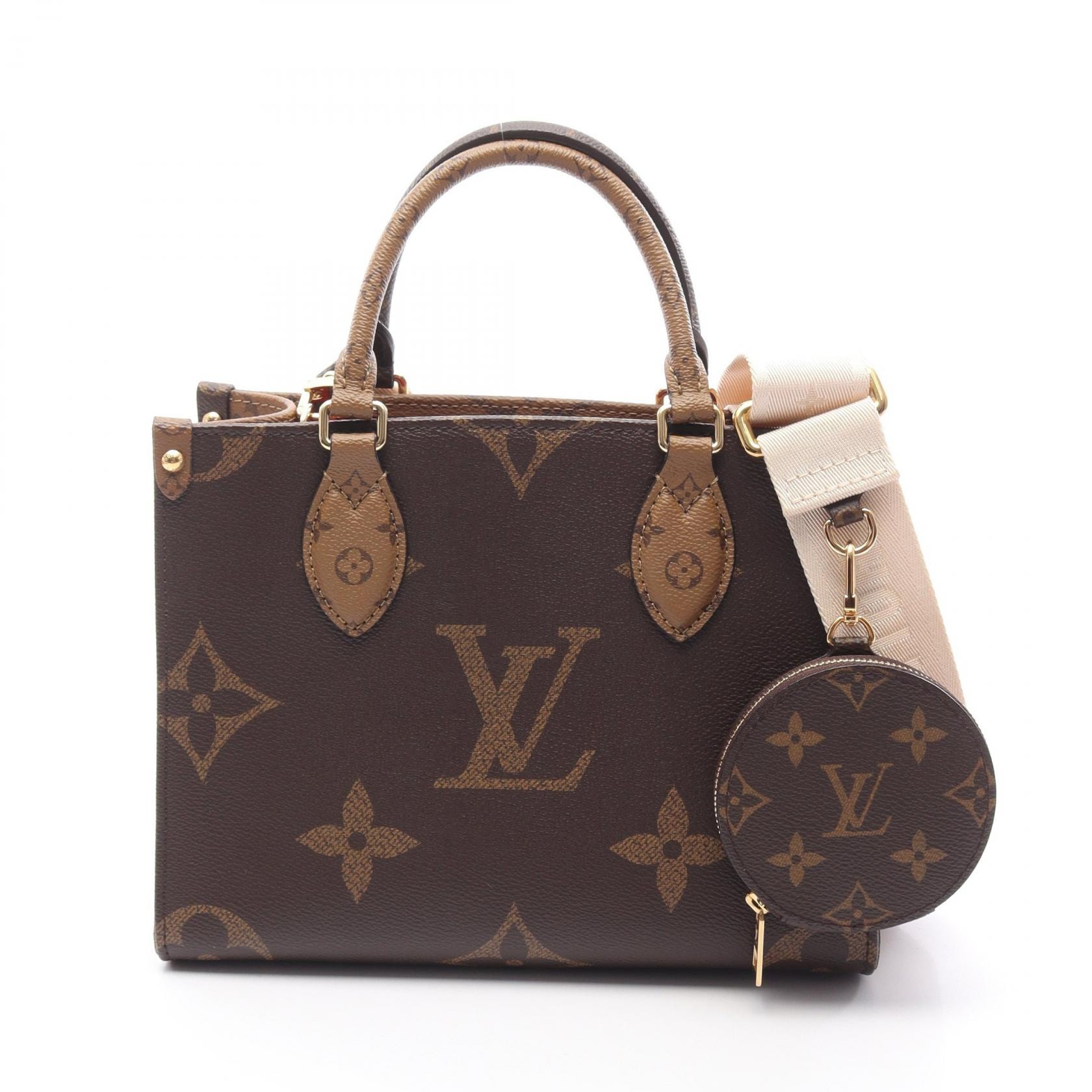 ルイ・ヴィトン LOUIS VUITTON オンザゴーPM ハンドバッグ バッグ PVCコーティングキャンバス モノグラム・ジャイアントリバース ベージュ レディース ブラウン系 / ベージュ系 M46373 【中古】