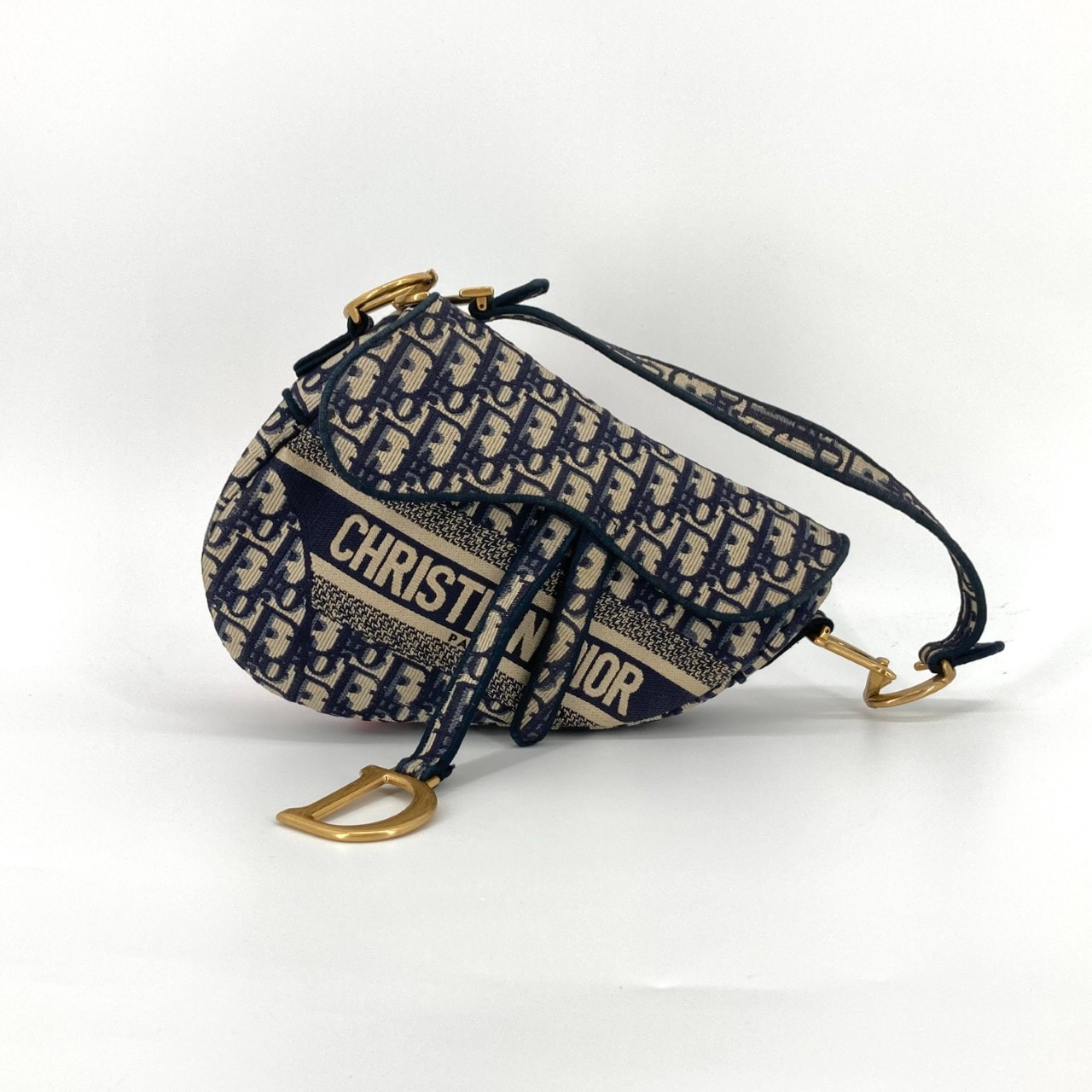 Christian Dior(クリスチャンディオール) サドル オブリーク エンブロイダリー ゴールド金具 ショルダーバッグ ネイビー