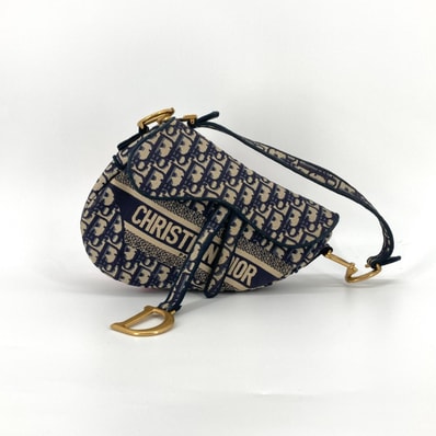 Christian Dior(クリスチャンディオール) サドル オブリーク エンブロイダリー ゴールド金具 ショルダーバッグ ネイビー